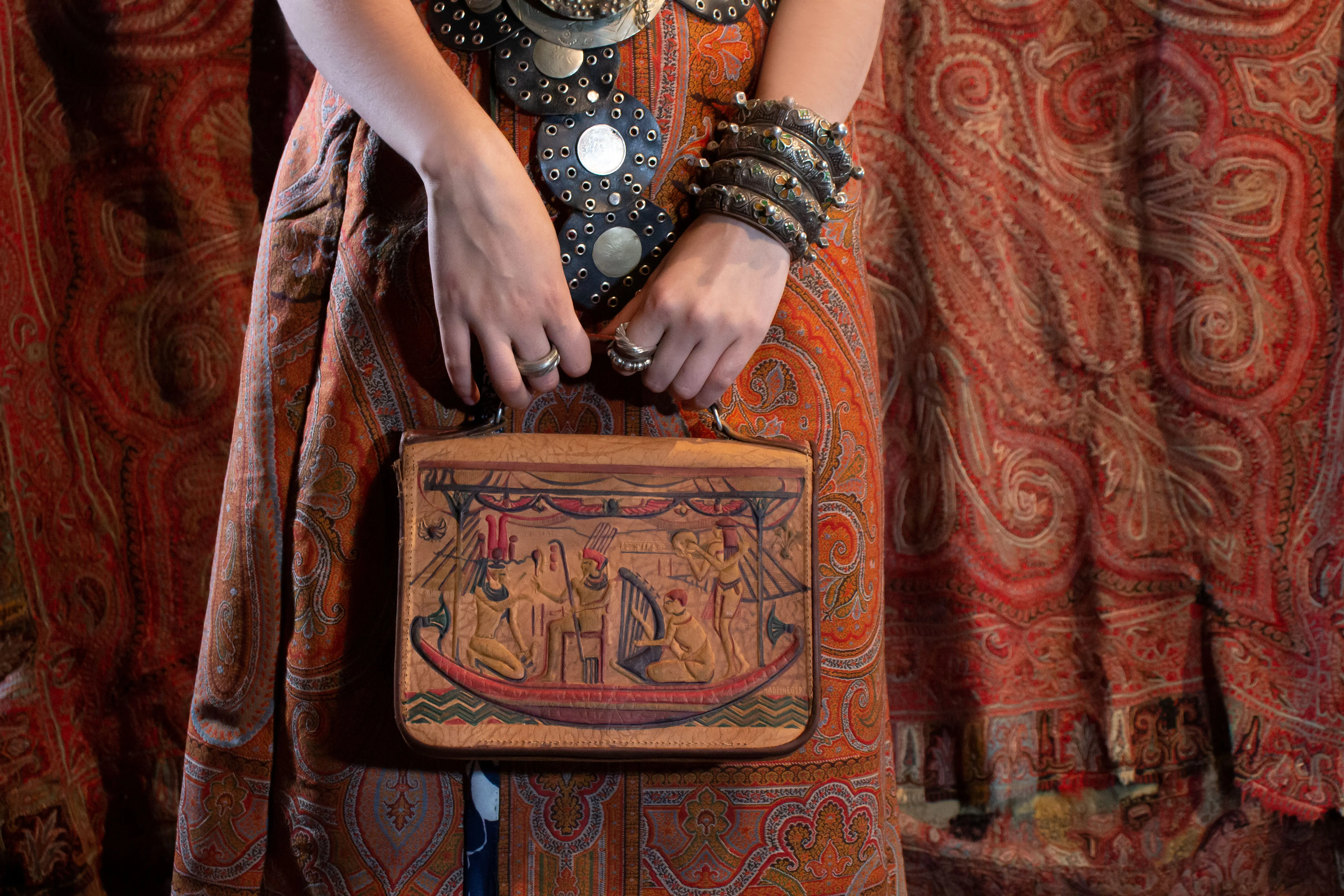 Orientalist Egyptian Embossed Leather Handbag