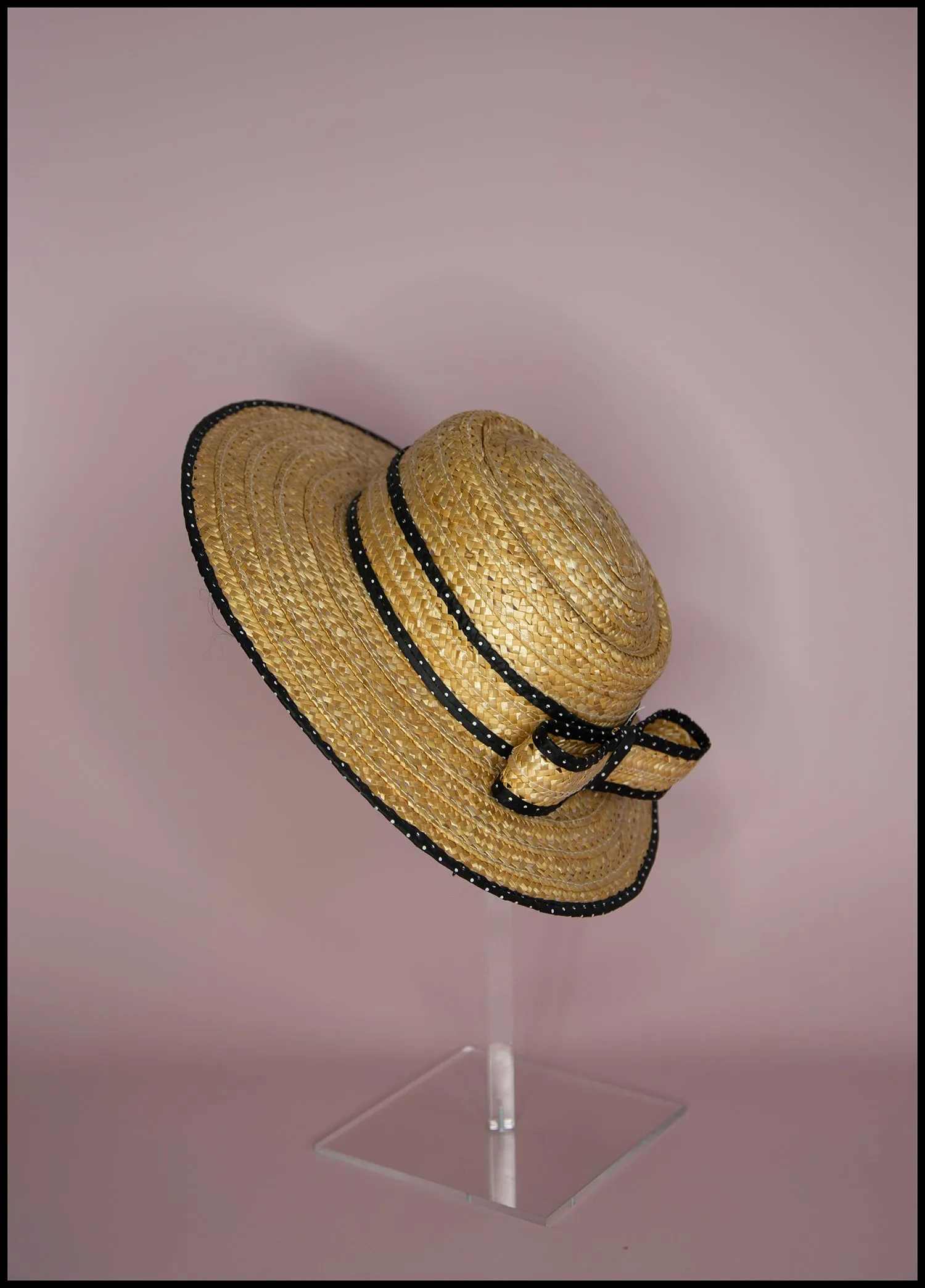 Original Vintage 1980s Polkadot Straw Boater