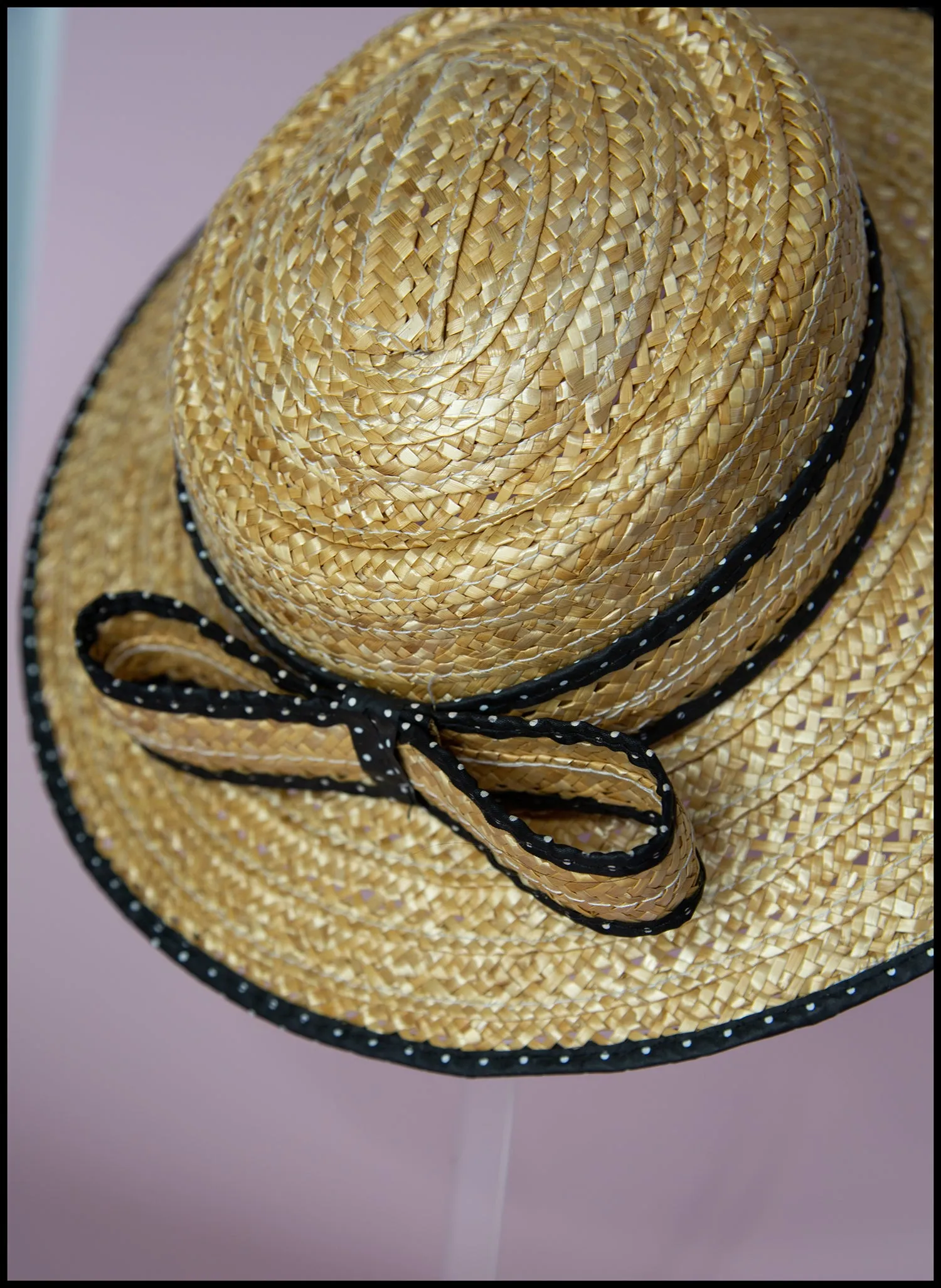 Original Vintage 1980s Polkadot Straw Boater