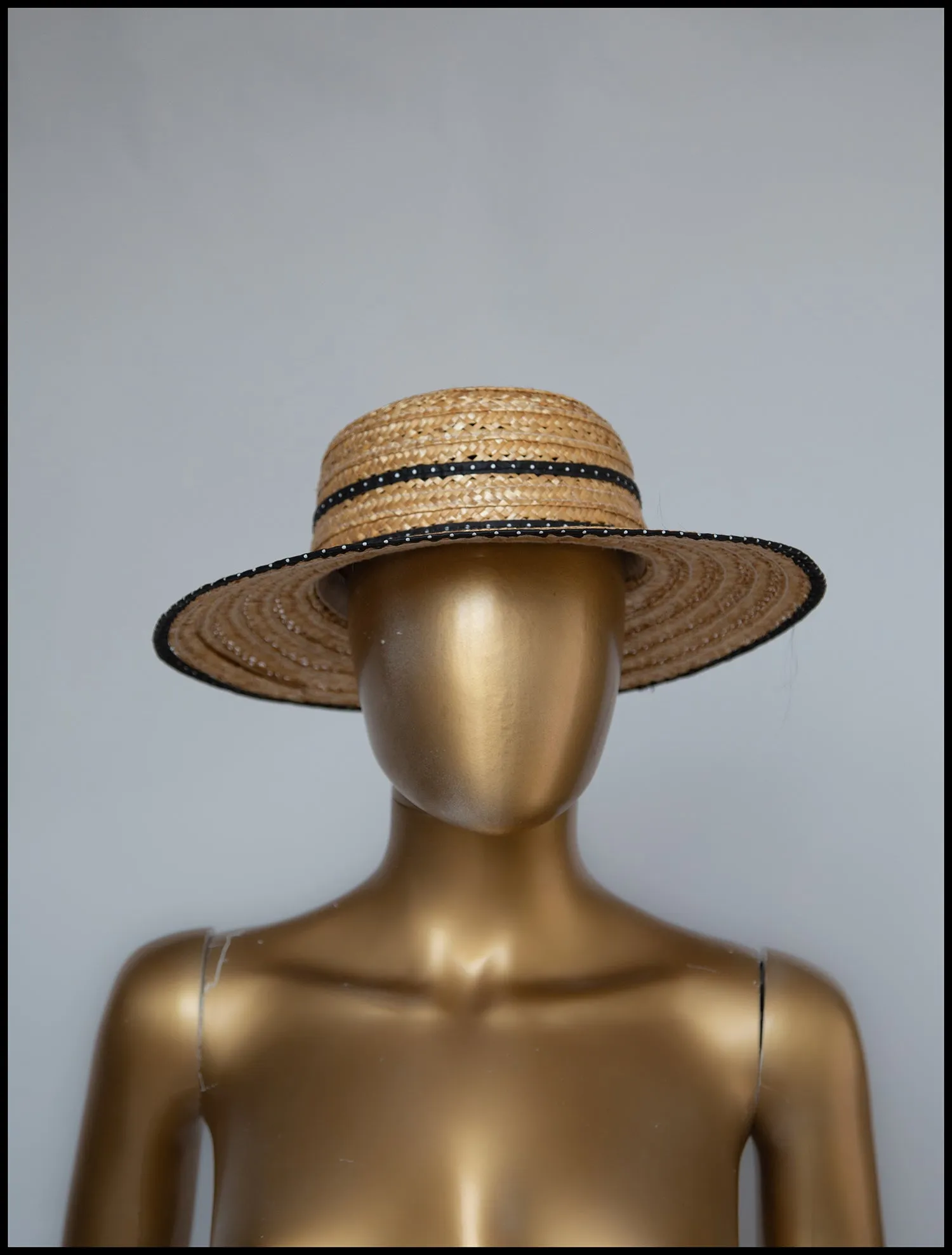 Original Vintage 1980s Polkadot Straw Boater