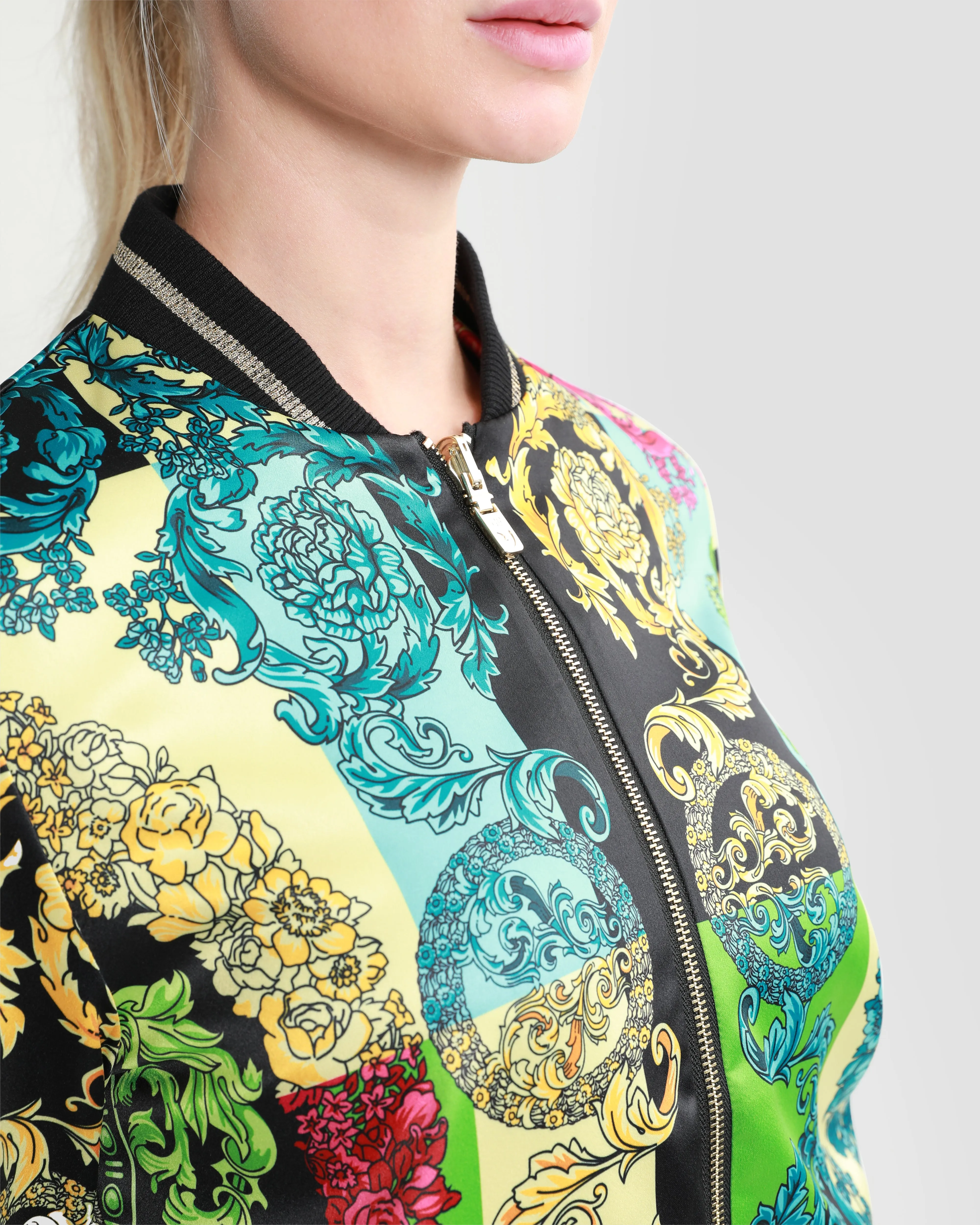 Ornate Color Block Reversible Bomber Jacket