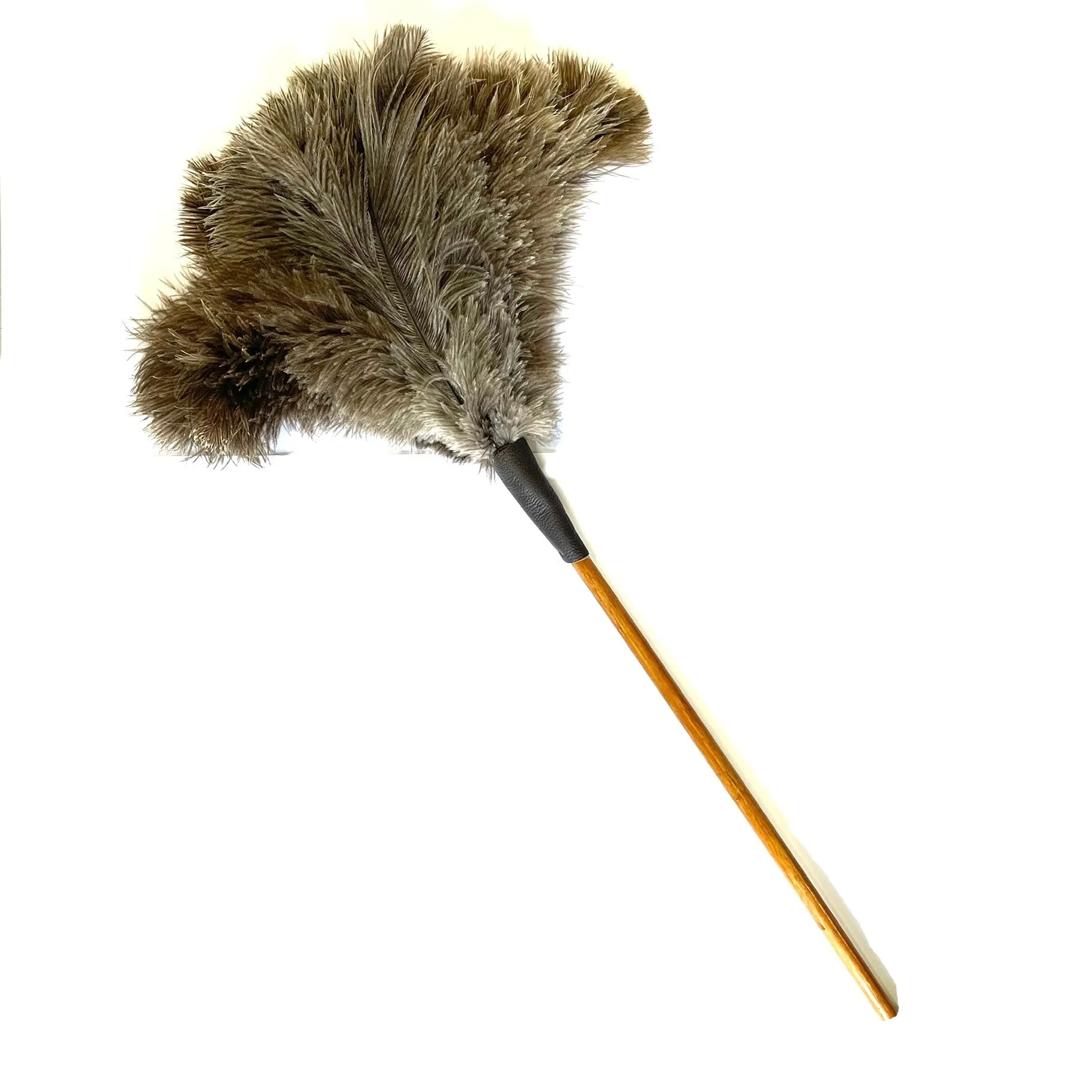 Ostrich Feather Wooden Cleaning Duster 65cm - Natural Grey Floss