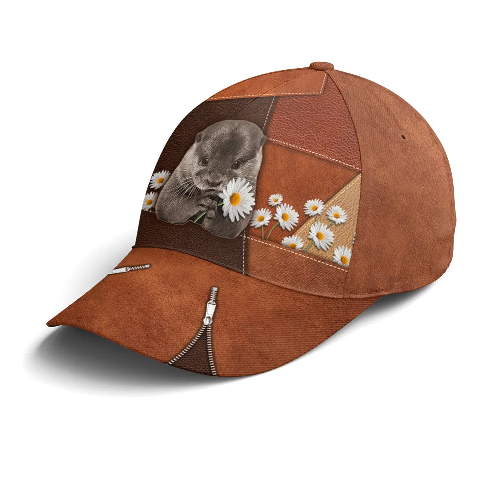 Otter Daisy Flowers Leather Style Baseball Cap Coolspod