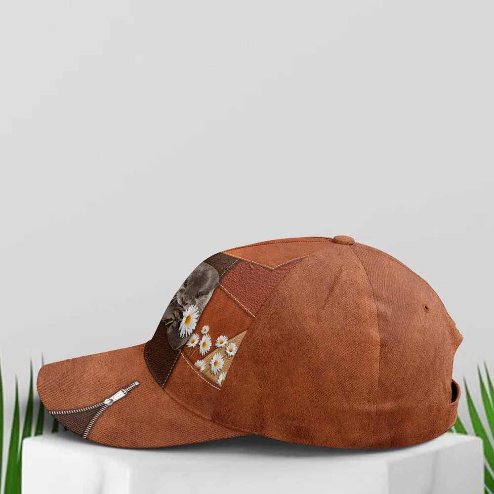 Otter Daisy Flowers Leather Style Baseball Cap Coolspod