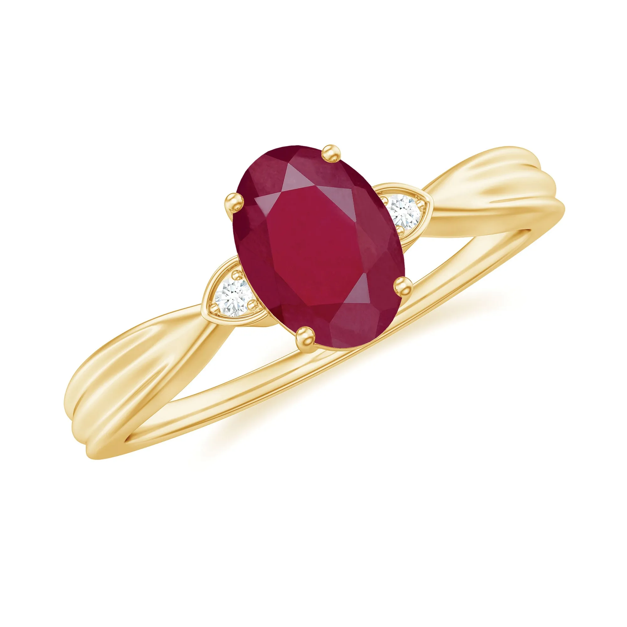 Oval Cut Real Ruby Solitaire Ring with Diamond