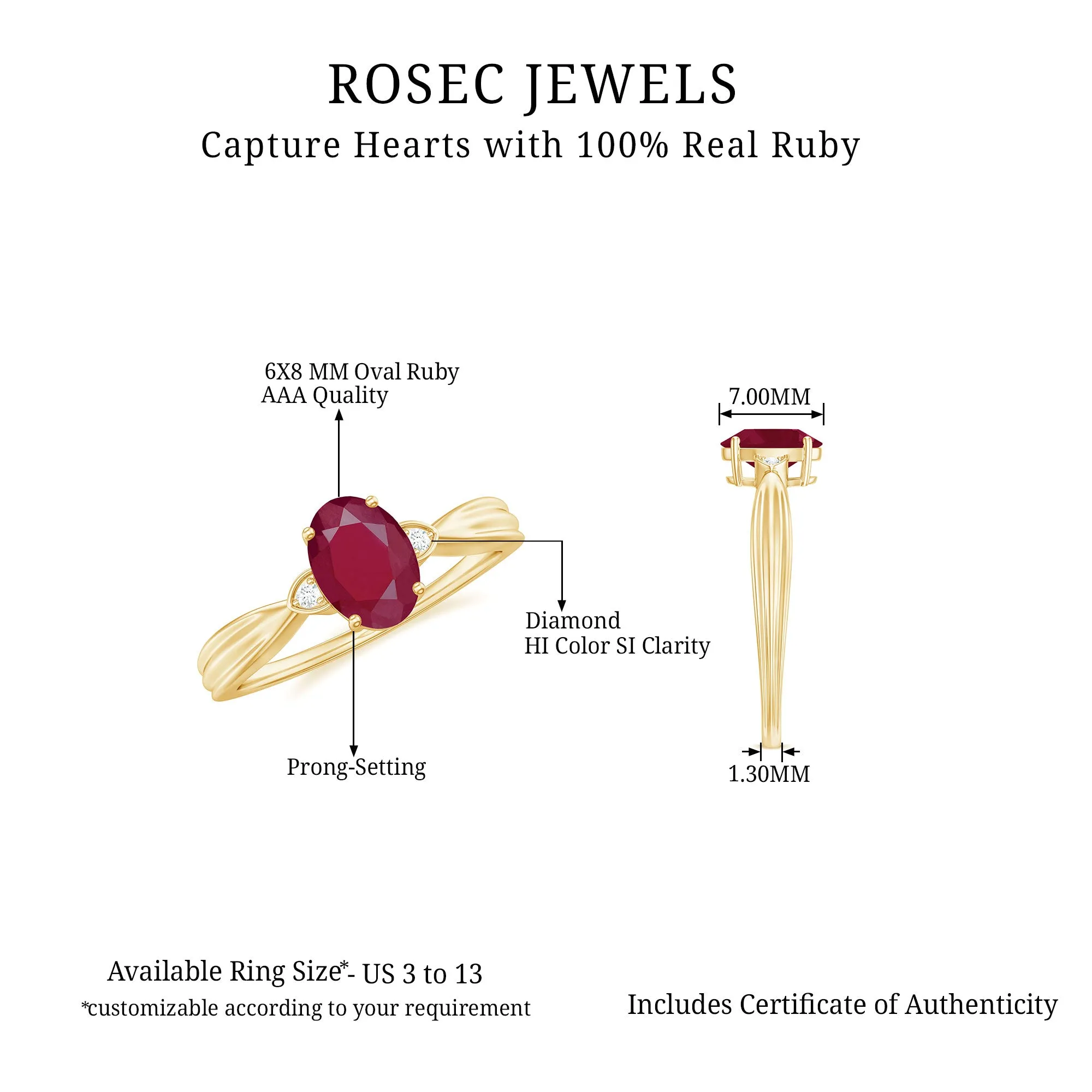 Oval Cut Real Ruby Solitaire Ring with Diamond