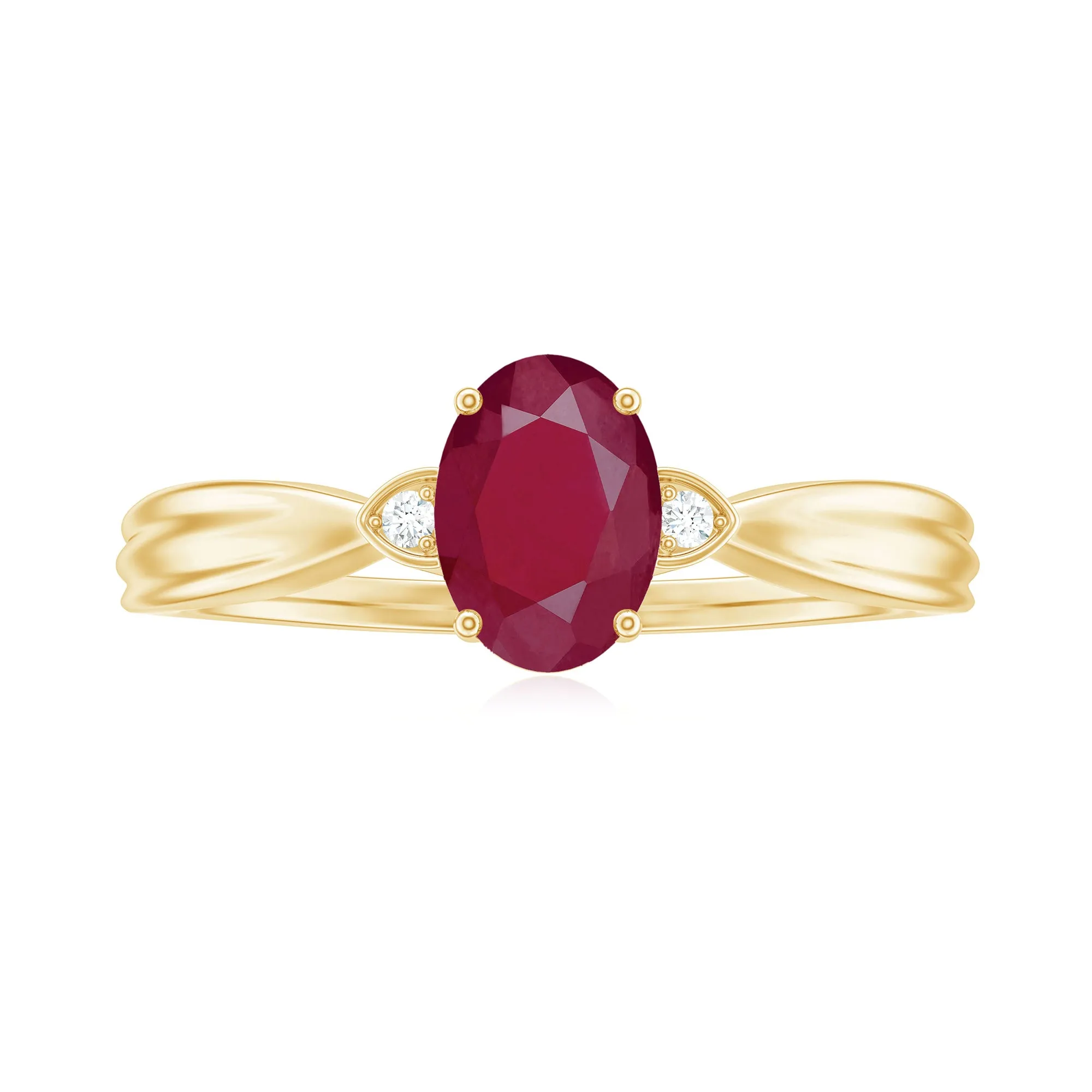 Oval Cut Real Ruby Solitaire Ring with Diamond