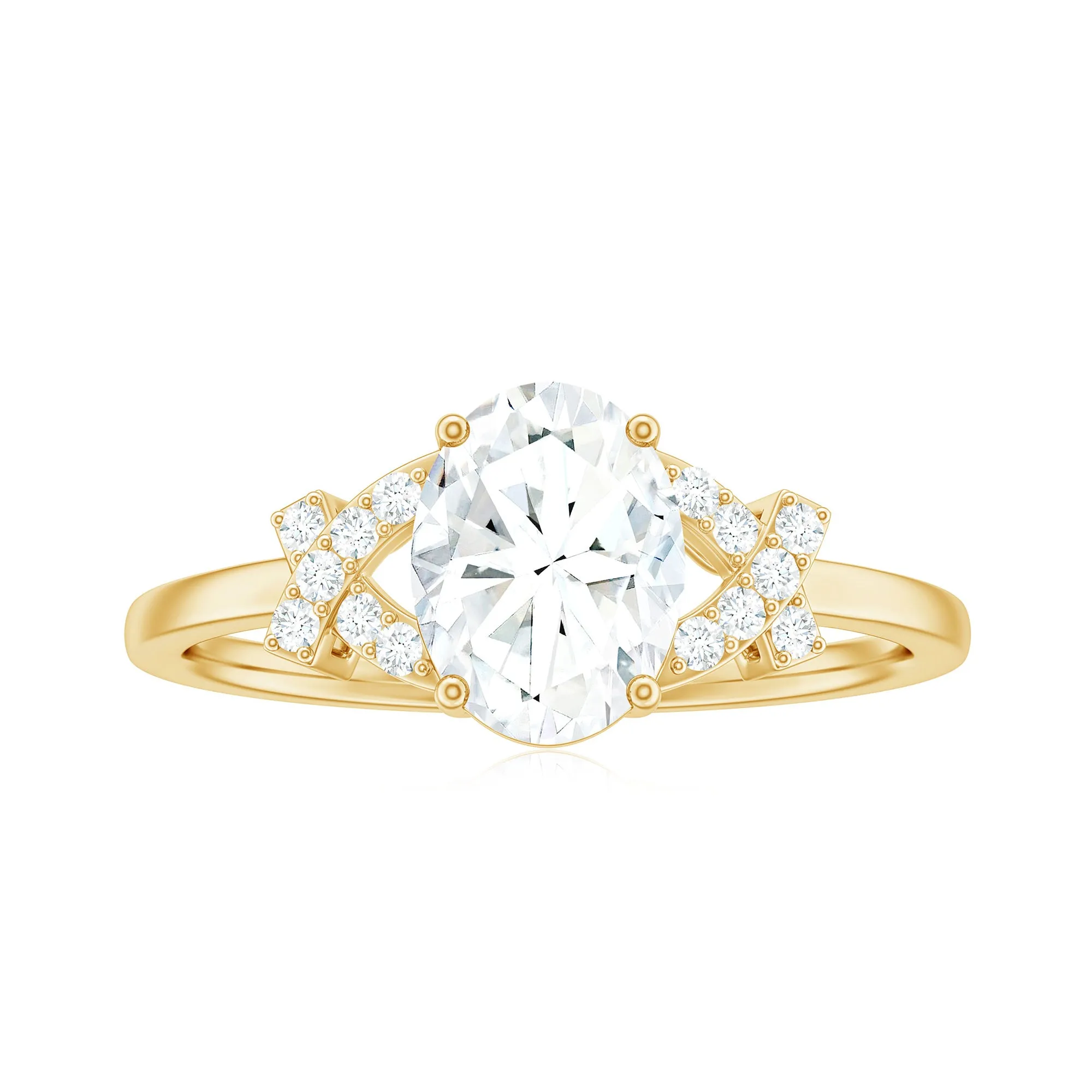 Oval Zircon Solitaire Split Shank Ring