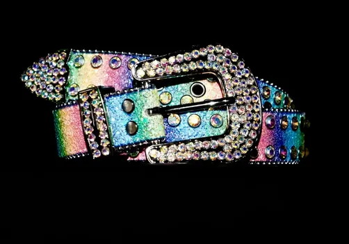 Over The Glitter Rainbow Vegan Leather Rhinestone Belt