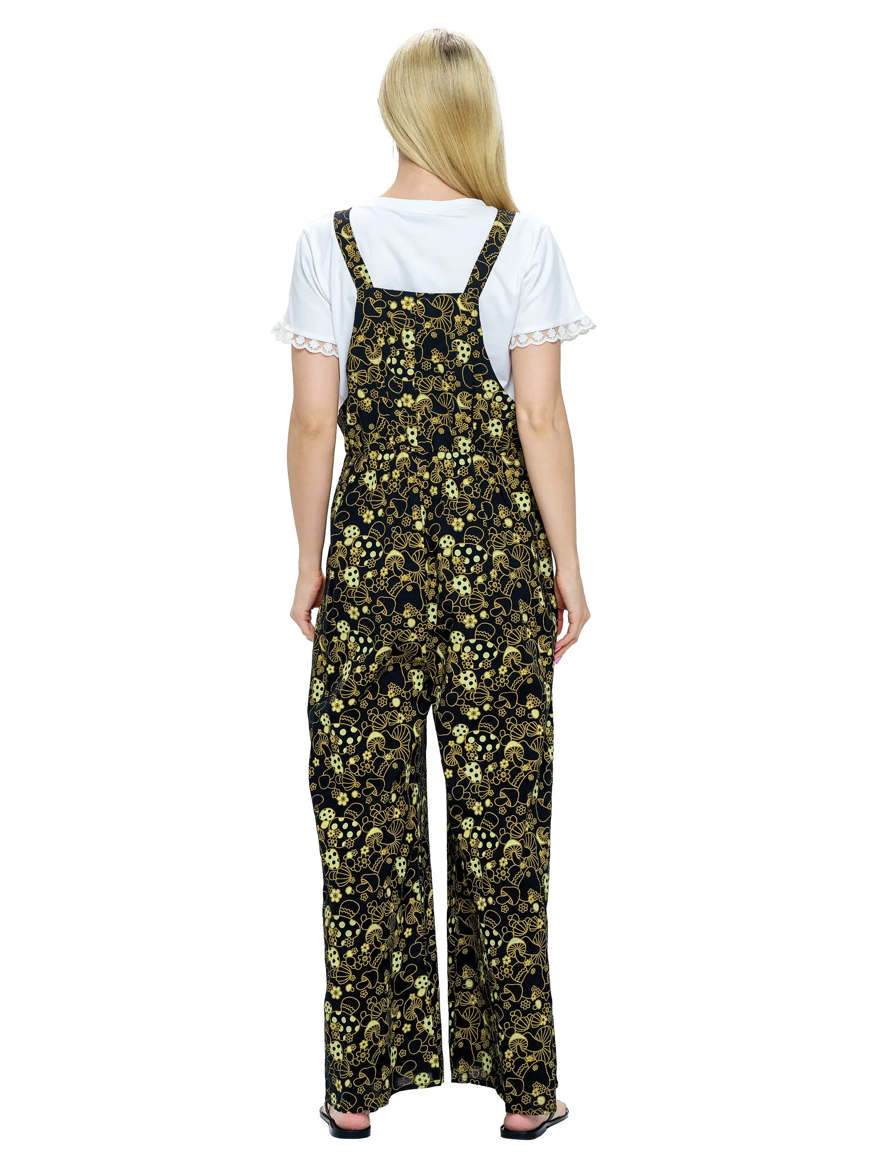 Overall Boho Jumpsuit Mushroom Floral Print