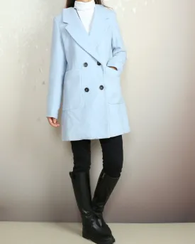 Overcoat women, double breasted coat, wool jacket, long coat, winter coat, light blue jacket(Y2118)