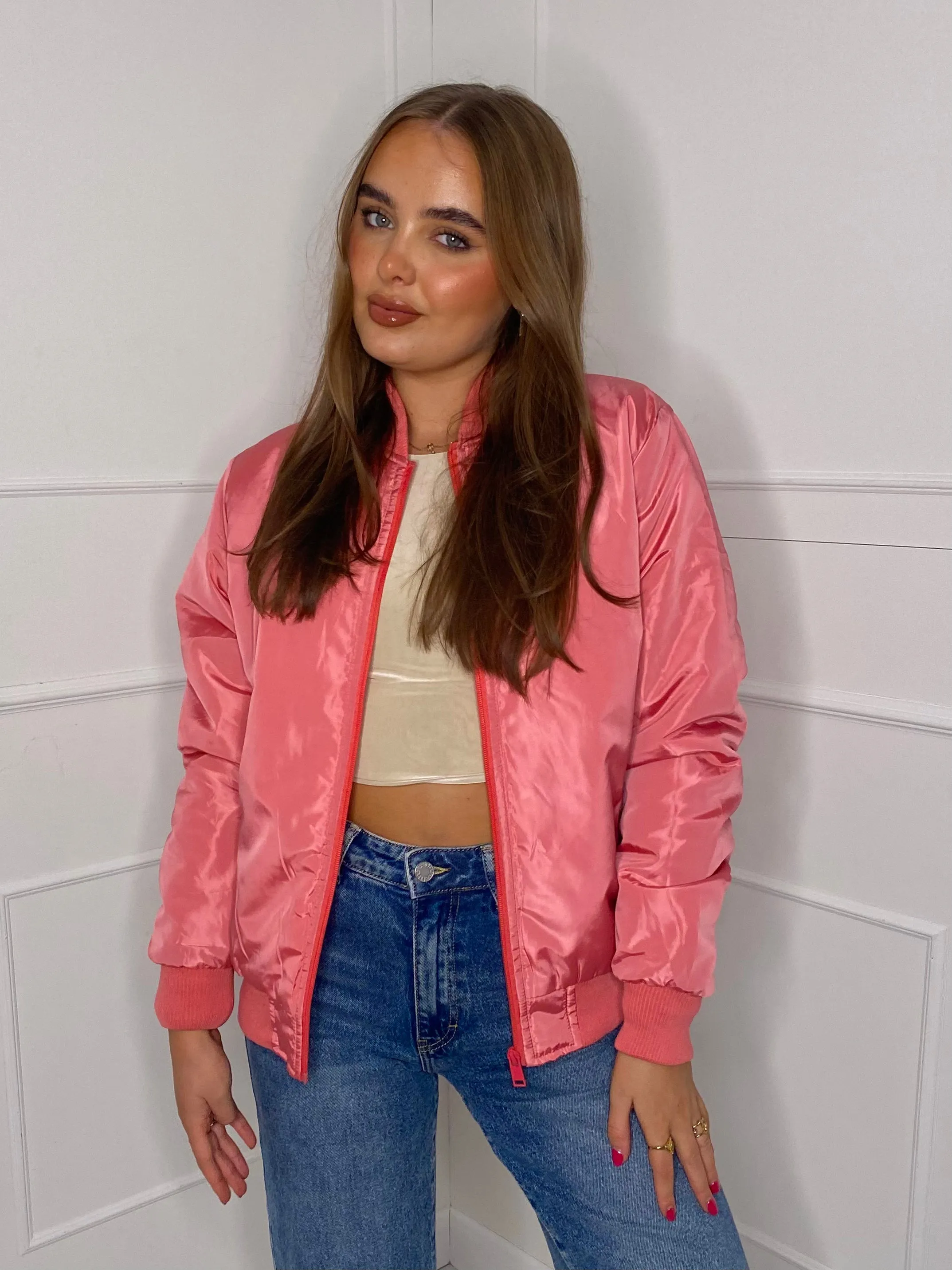 Oversized Bomber Jacket - Pink