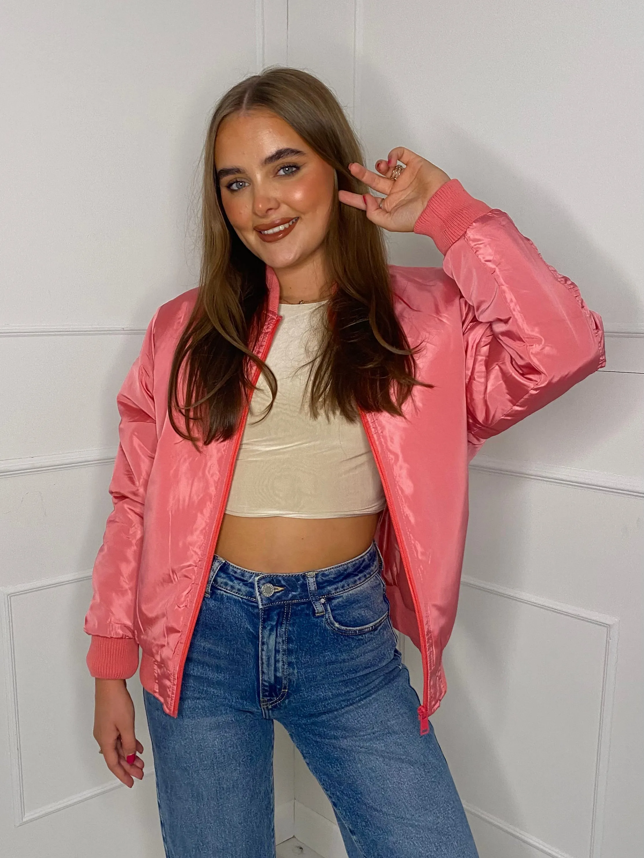 Oversized Bomber Jacket - Pink