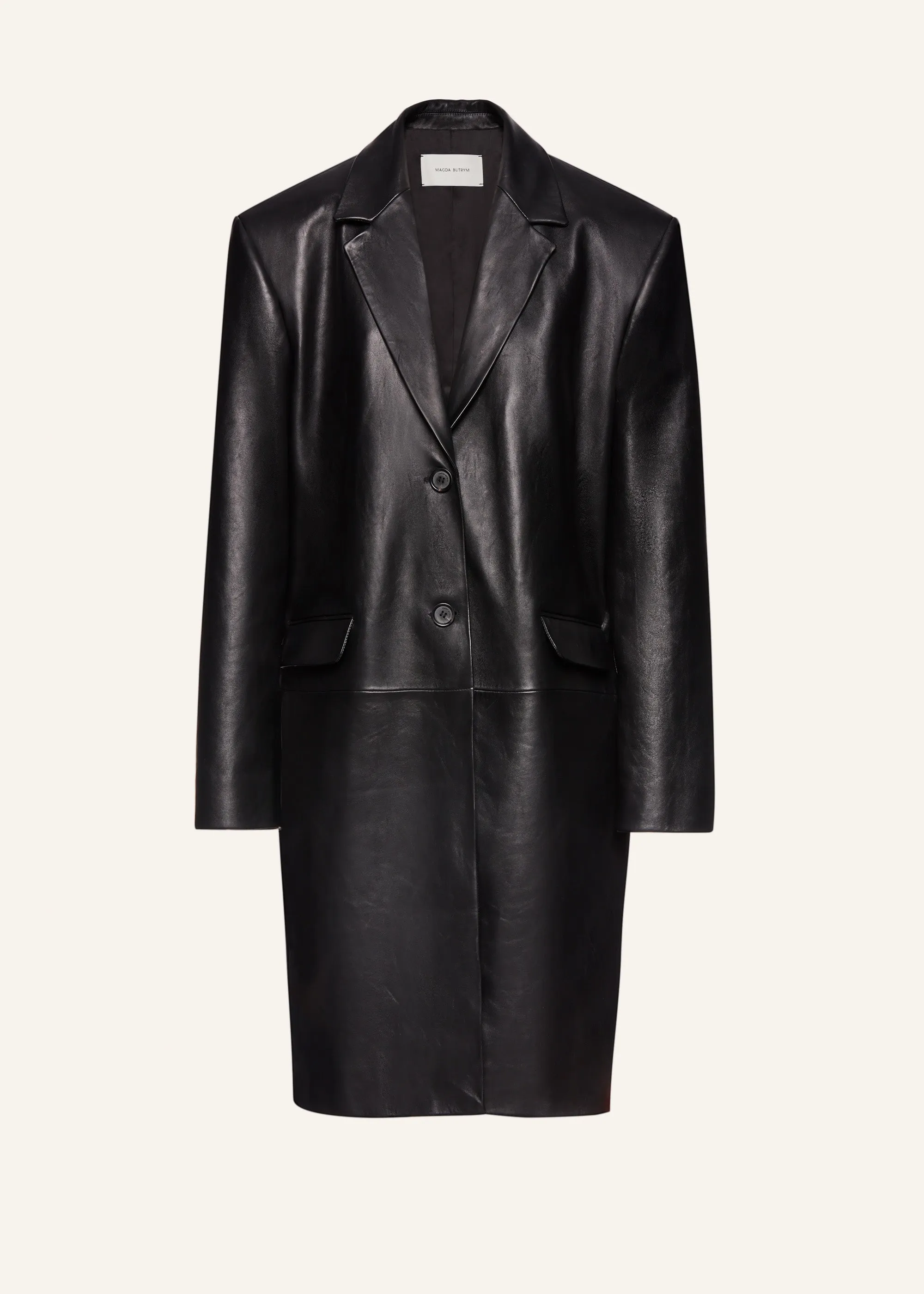 Oversized classic midi coat in black leather