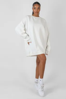 Oversized Embroidered Tonal Sweatshirt Dress Ecru