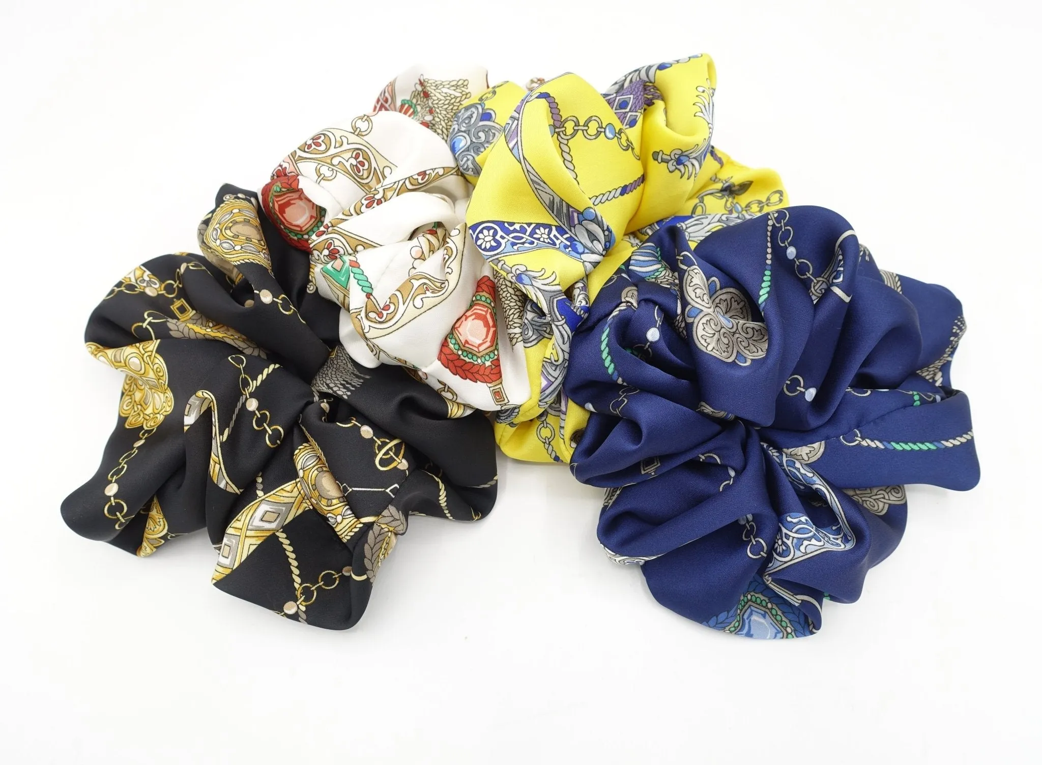 oversized satin scrunchies chain tassel print large hair elastic scrunchie women hair accessory