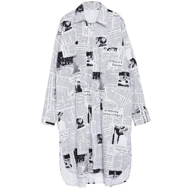 oversized shirt - newspaper motif