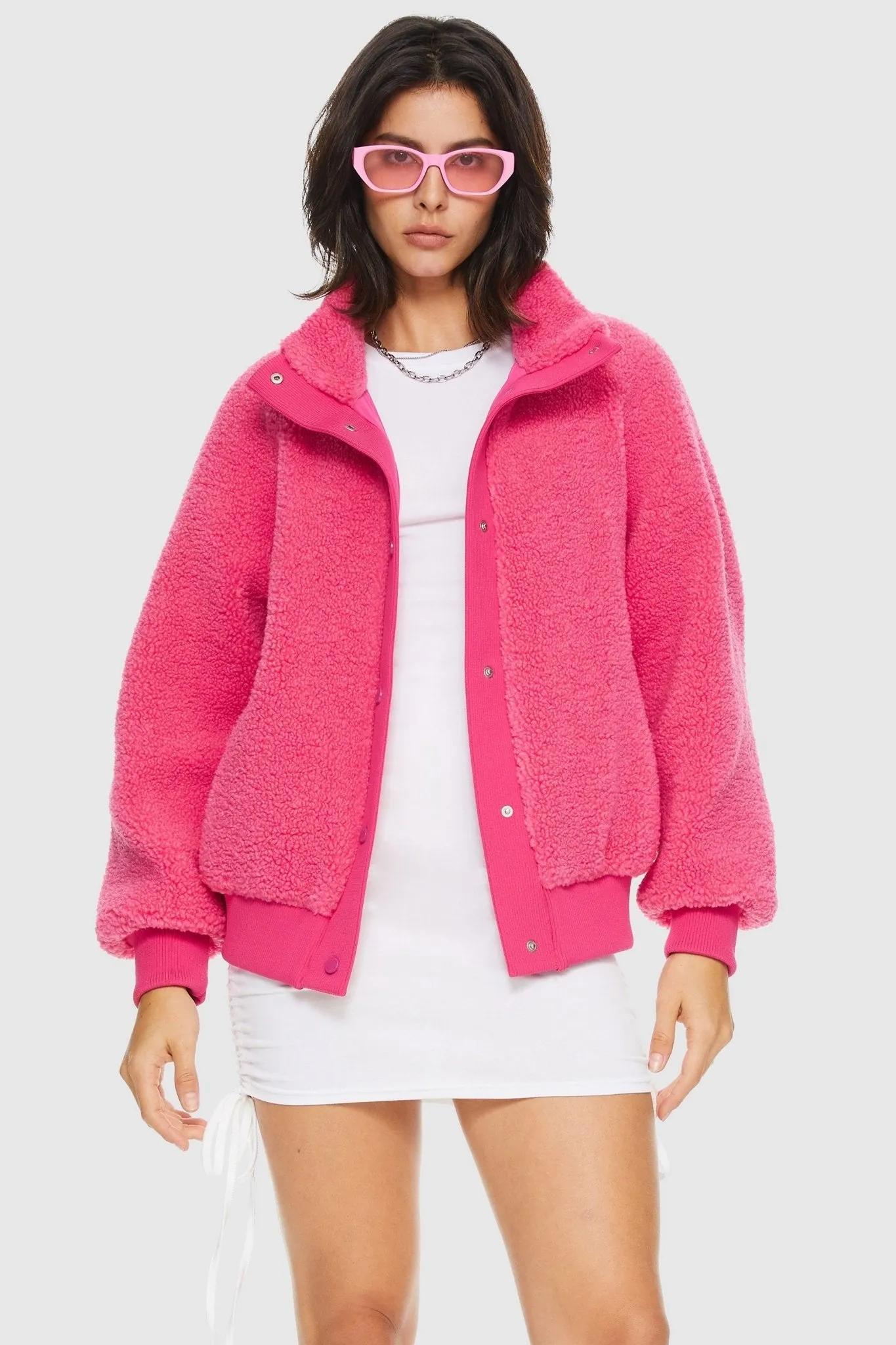 Oversized Snap Button Sherpa Coat