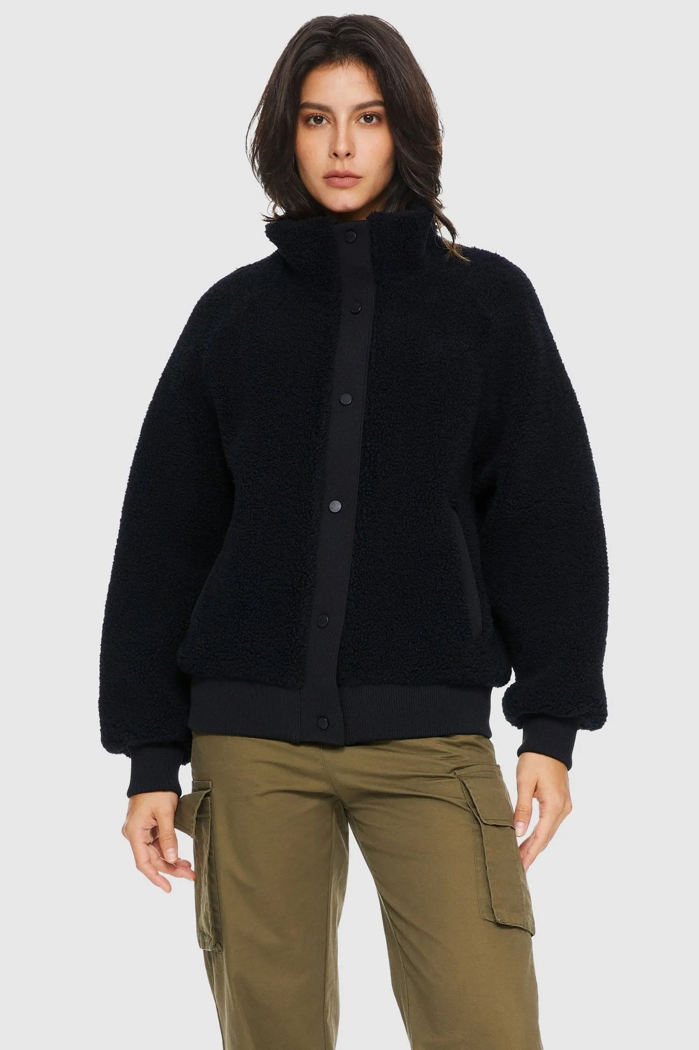 Oversized Snap Button Sherpa Coat