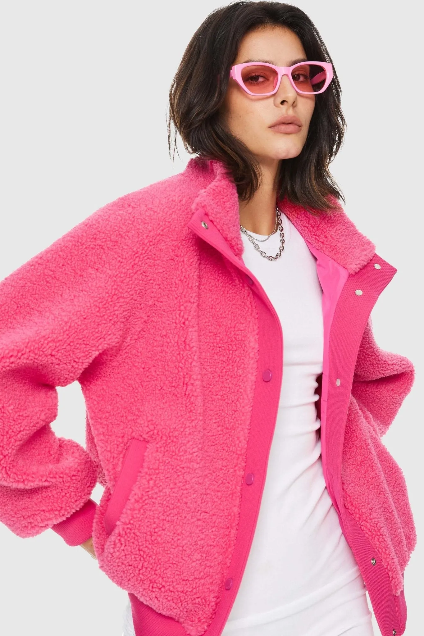 Oversized Snap Button Sherpa Coat