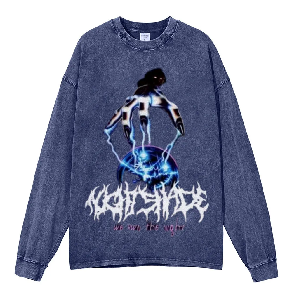 Oversized Vintage Washed Gothic Metal Graphic Sweatshirt