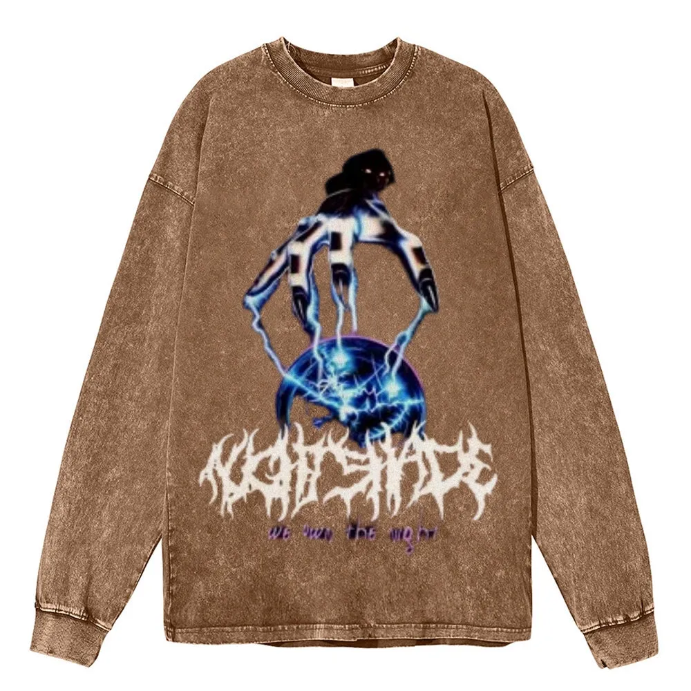 Oversized Vintage Washed Gothic Metal Graphic Sweatshirt