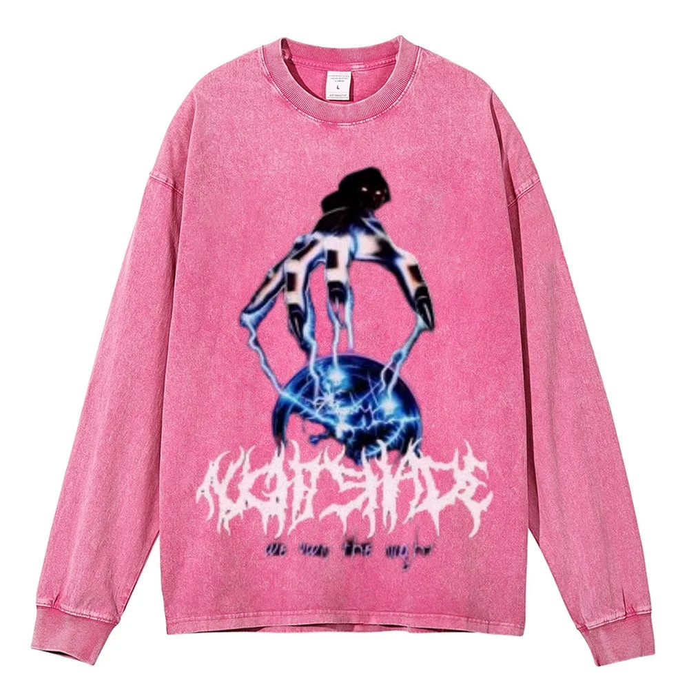 Oversized Vintage Washed Gothic Metal Graphic Sweatshirt