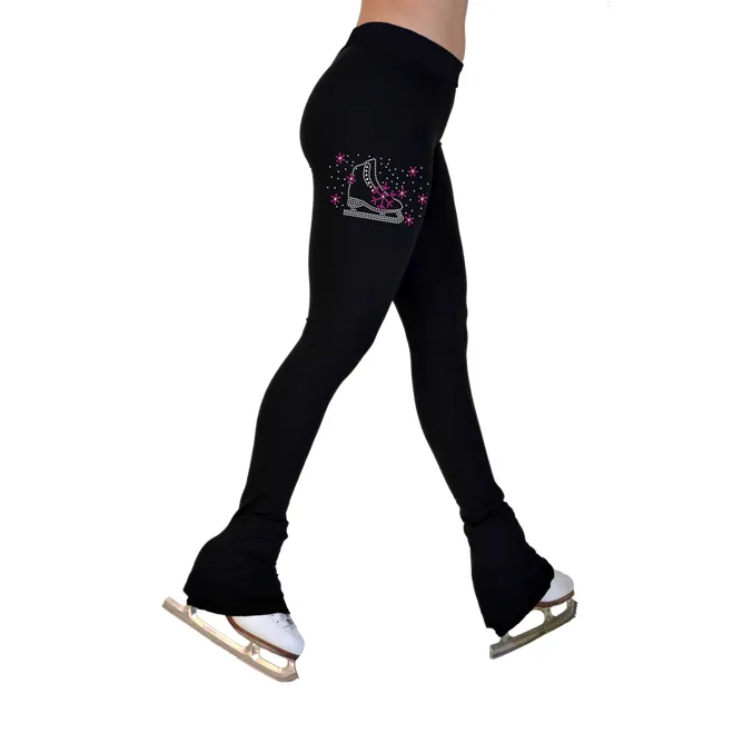 P622F All Black 3" Waist Band Light Weight Fleece Figure Skating Pants with Crystals Combination