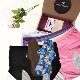 Pack de 6 Culottes Menstruelles et une Serviette hygiénique réutilisable pour flux abondant