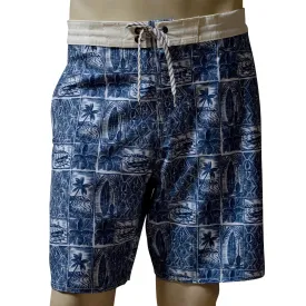 Paddle Block Men's Lasso Waist Boardshorts with Pockets, Quick Dry Board Shorts, Beach Shorts, Swim Trunks, Sportwear