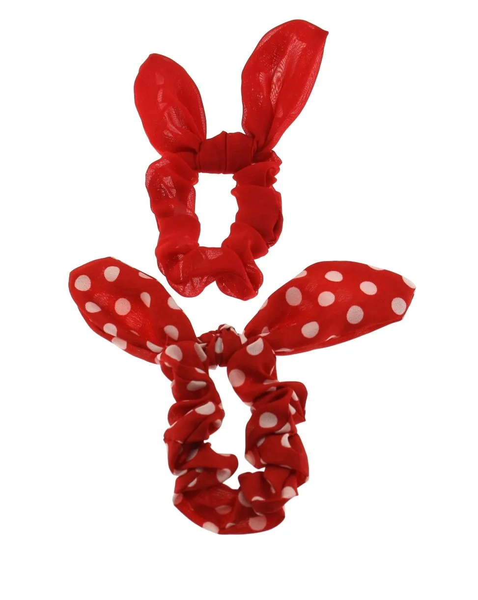 Pair of Bunny Ear Scrunchies - Polka Dot & Plain