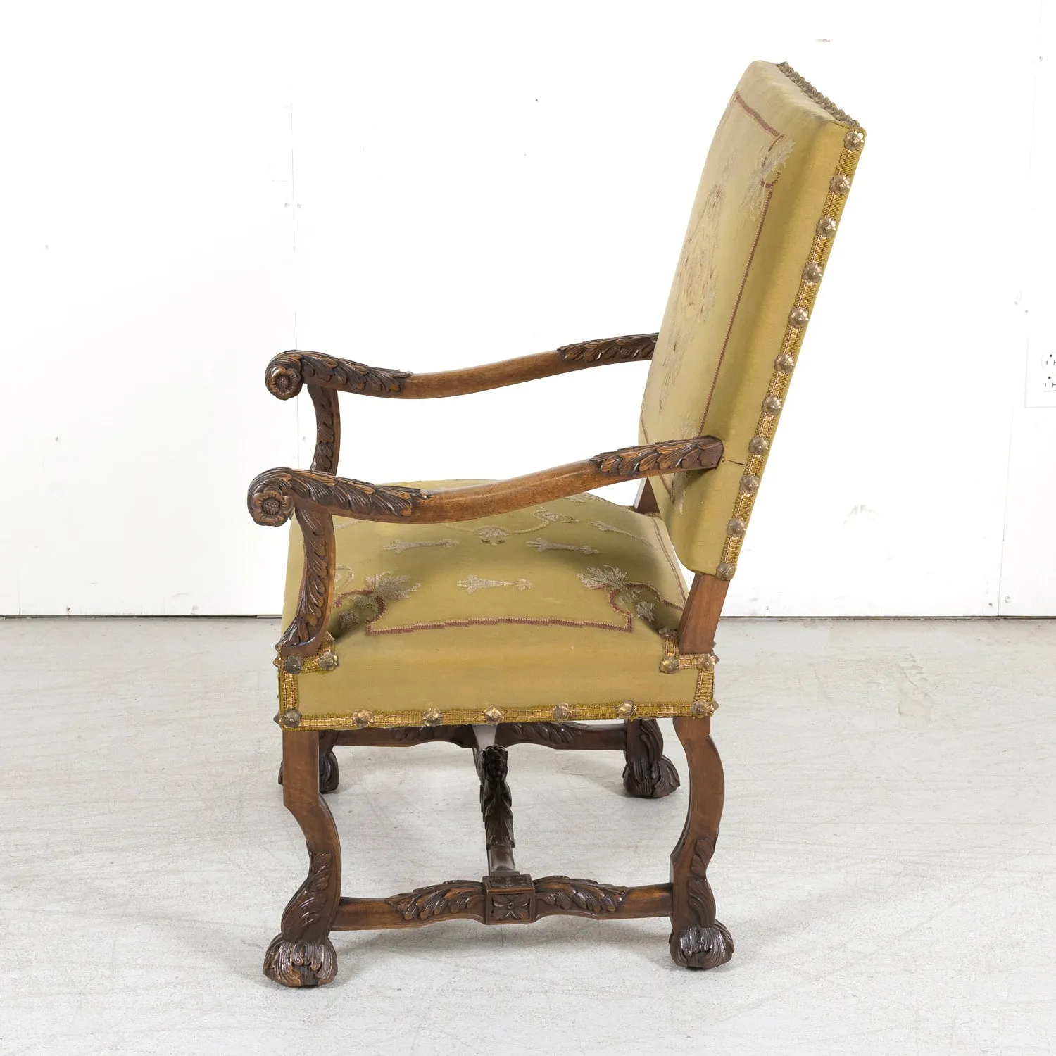 Pair of Early 19th Century French Louis XIV Style Carved Walnut Fauteuils or Armchairs