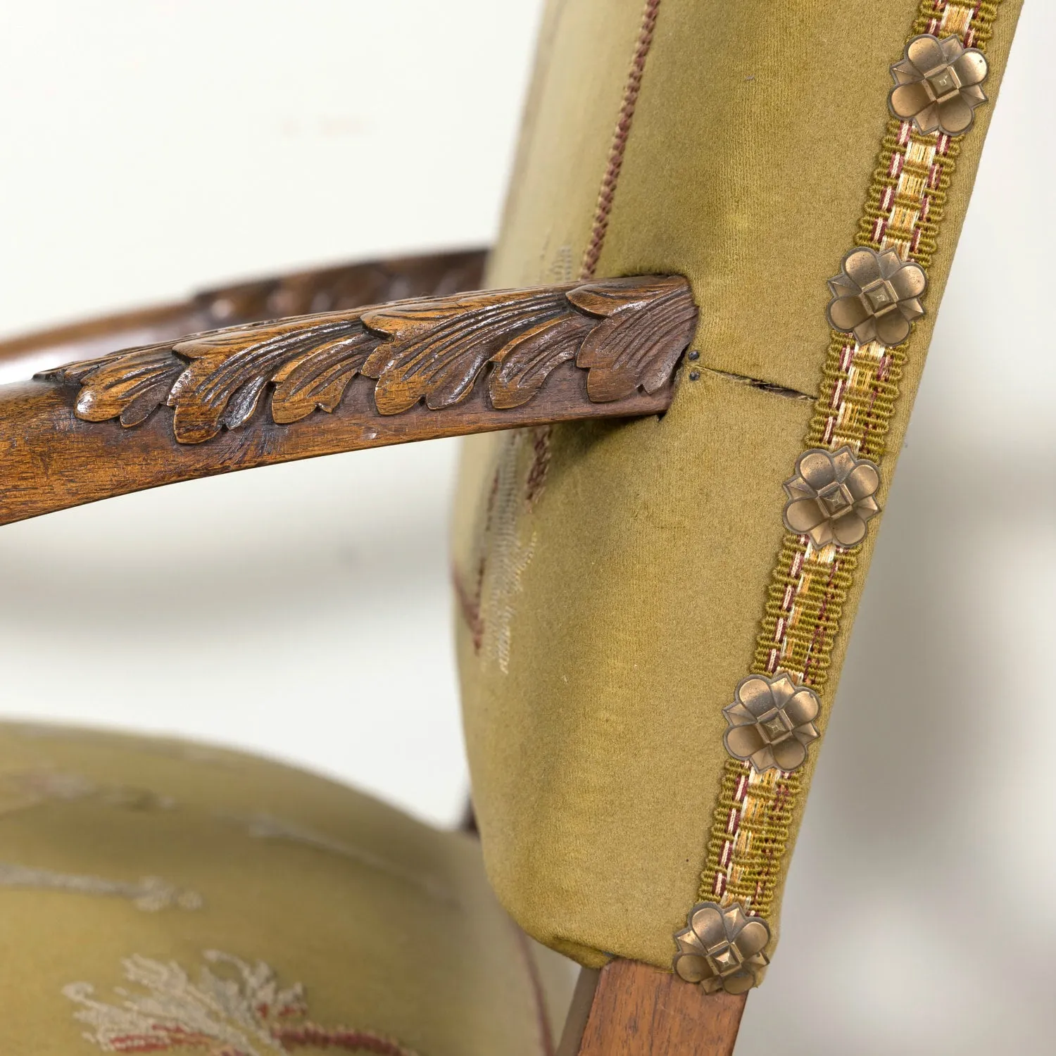 Pair of Early 19th Century French Louis XIV Style Carved Walnut Fauteuils or Armchairs