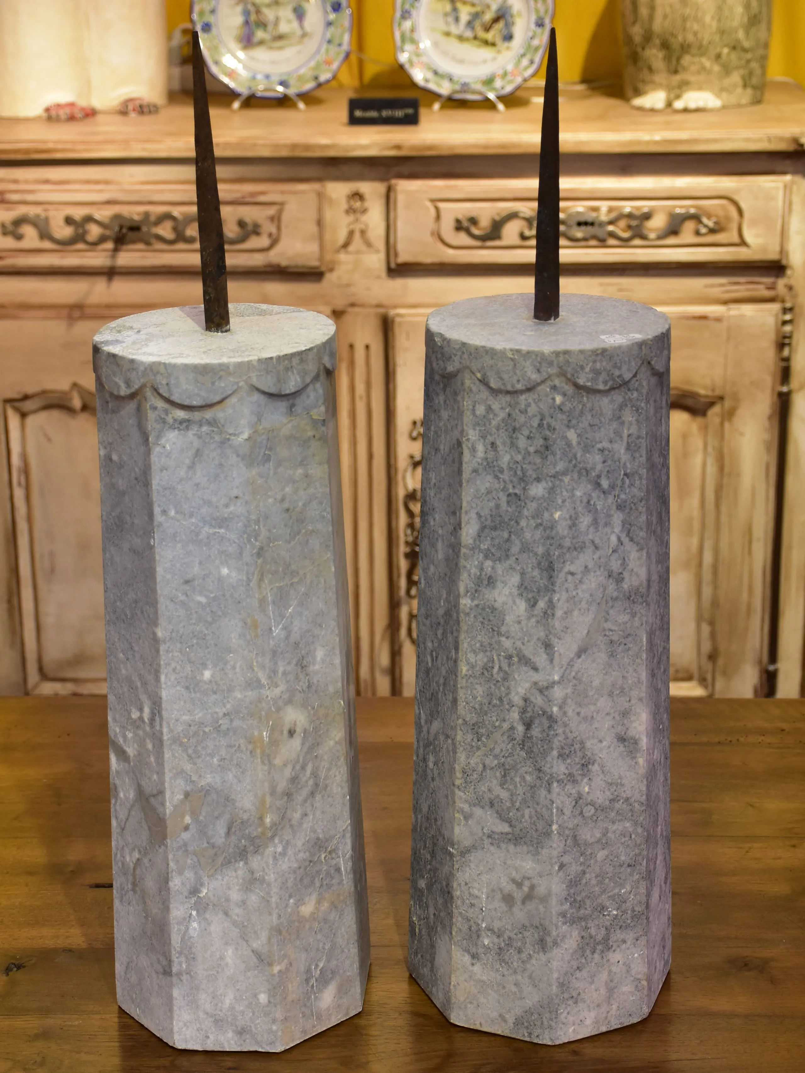 Pair of extra-large stone candle holders