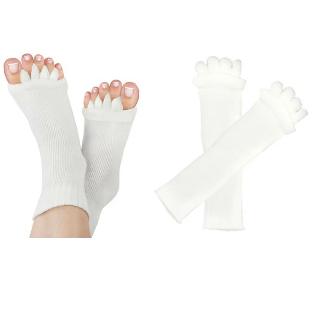 Pair of Foot Alignment Socks Designed to Relieve Foot Pain, White