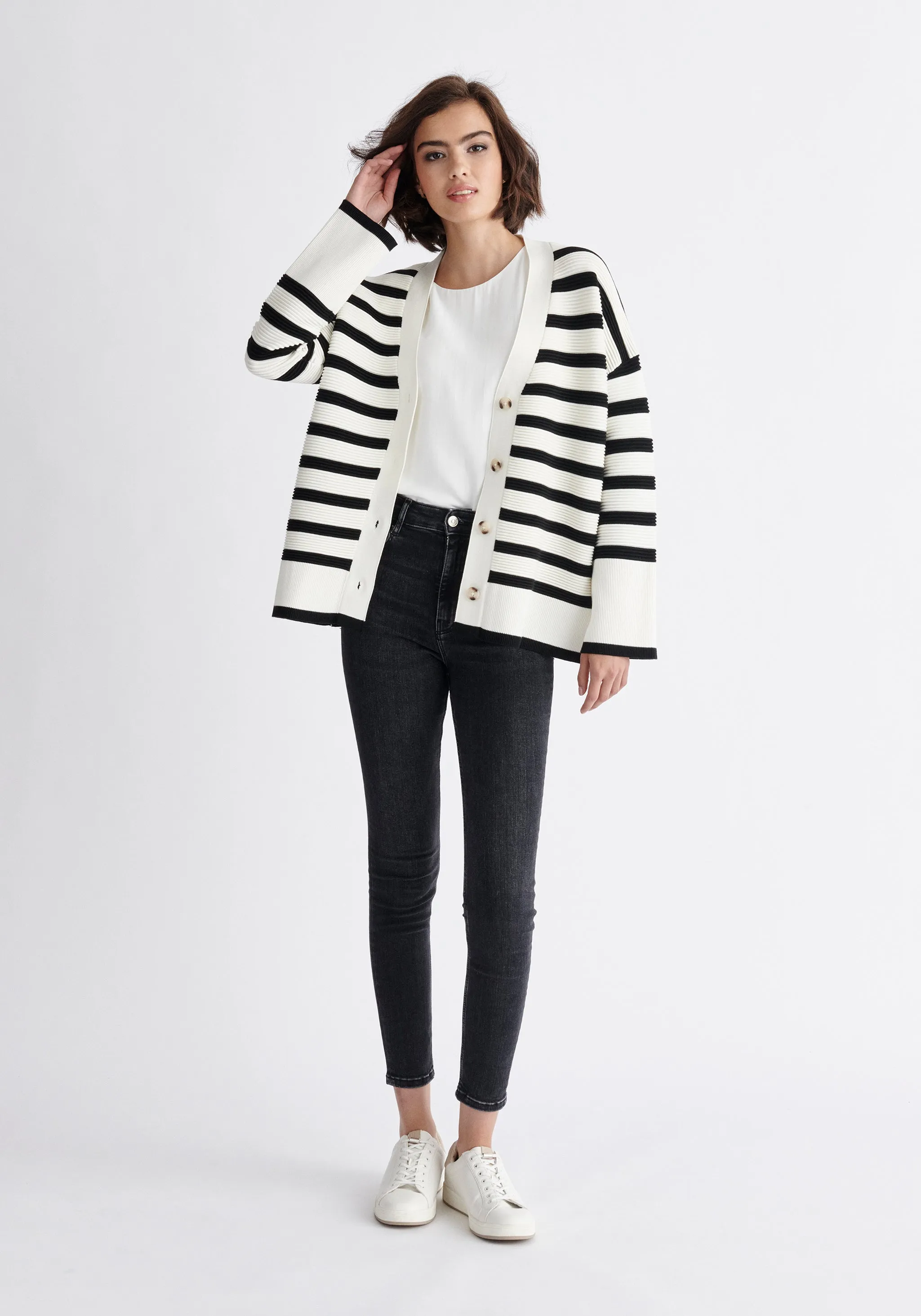 Paisie Striped Ribbed Cardigan