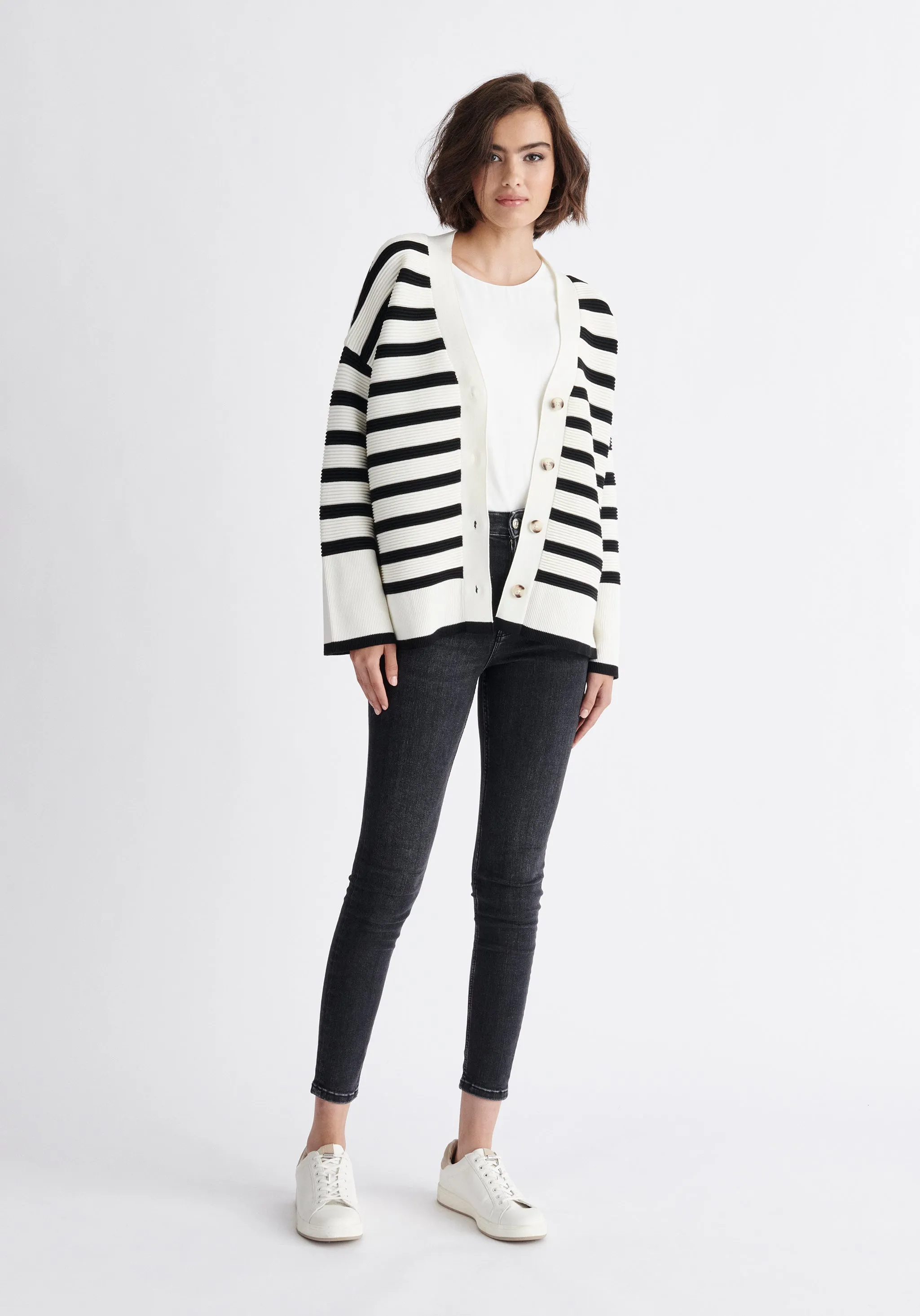 Paisie Striped Ribbed Cardigan