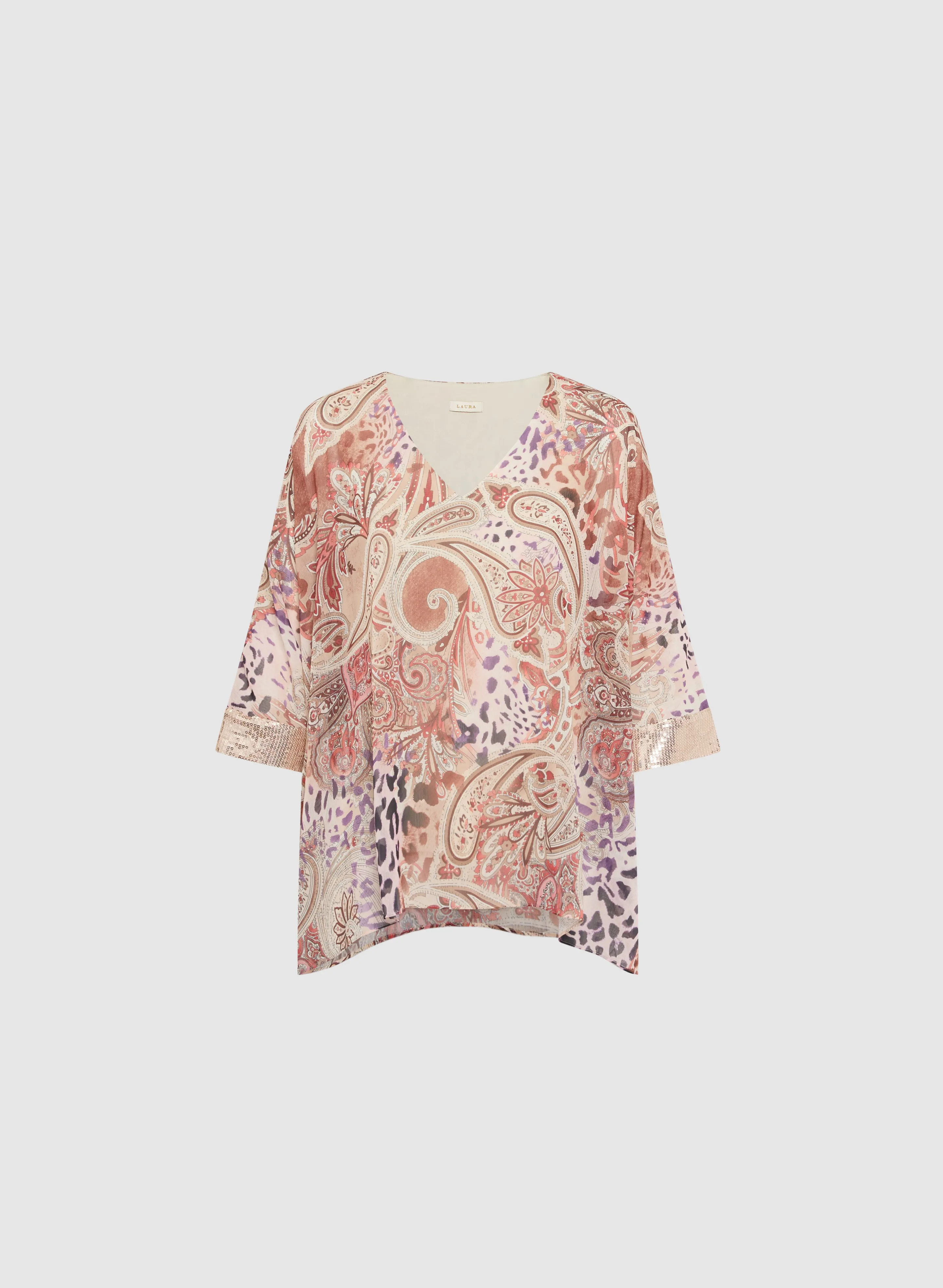 Paisley Print Sequin Cuff Blouse