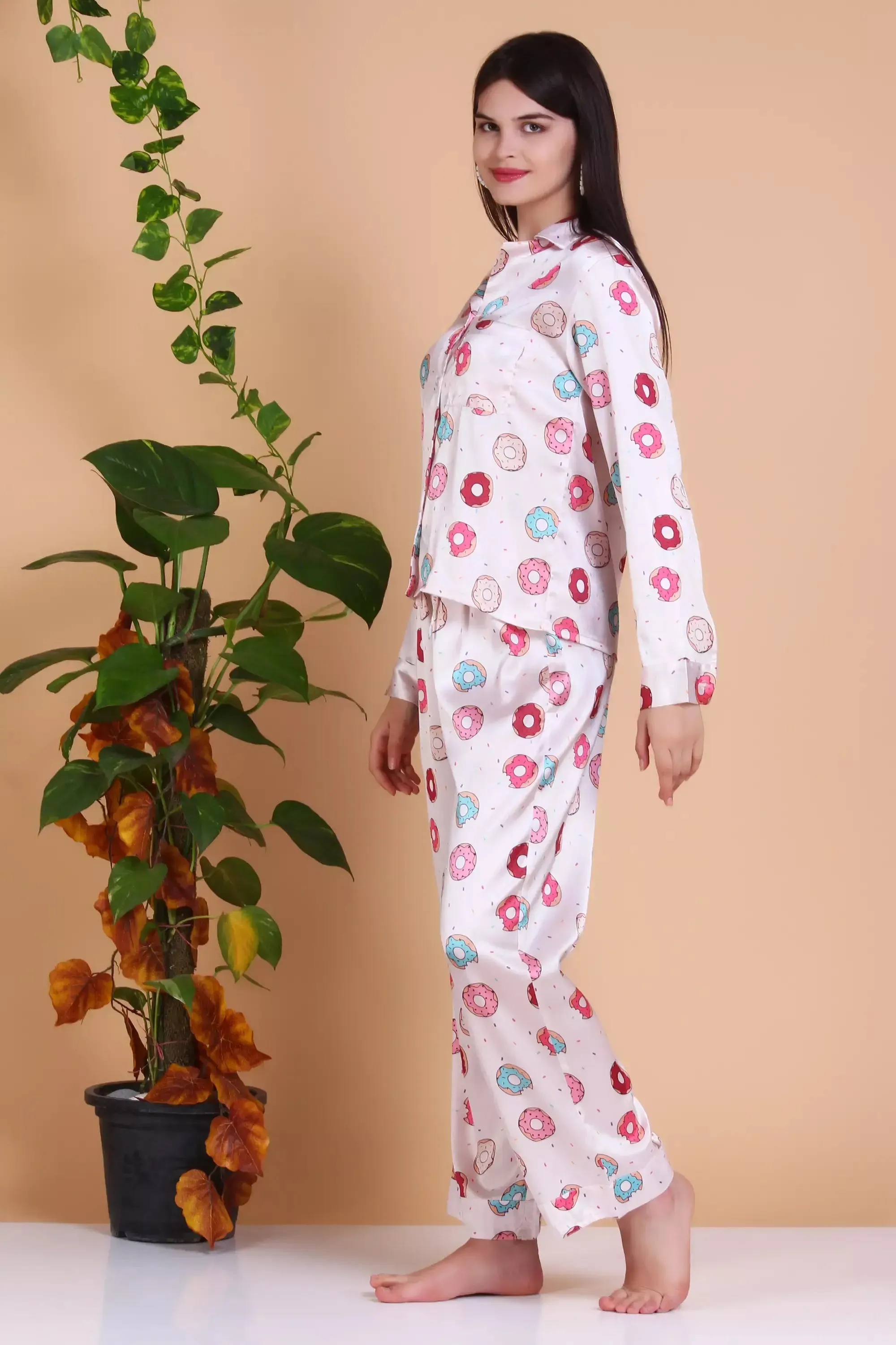 Pajamas Long Sleeve Sleepwear Casual Button Down donut Soft Pjs