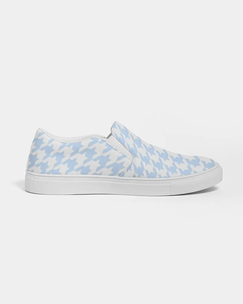 Pale Blue Large Houndstooth Men's Slip On Canvas Shoe