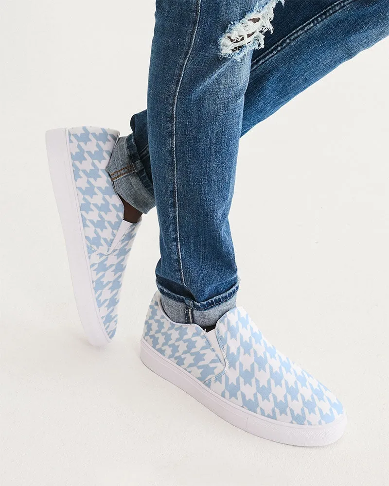 Pale Blue Large Houndstooth Men's Slip On Canvas Shoe