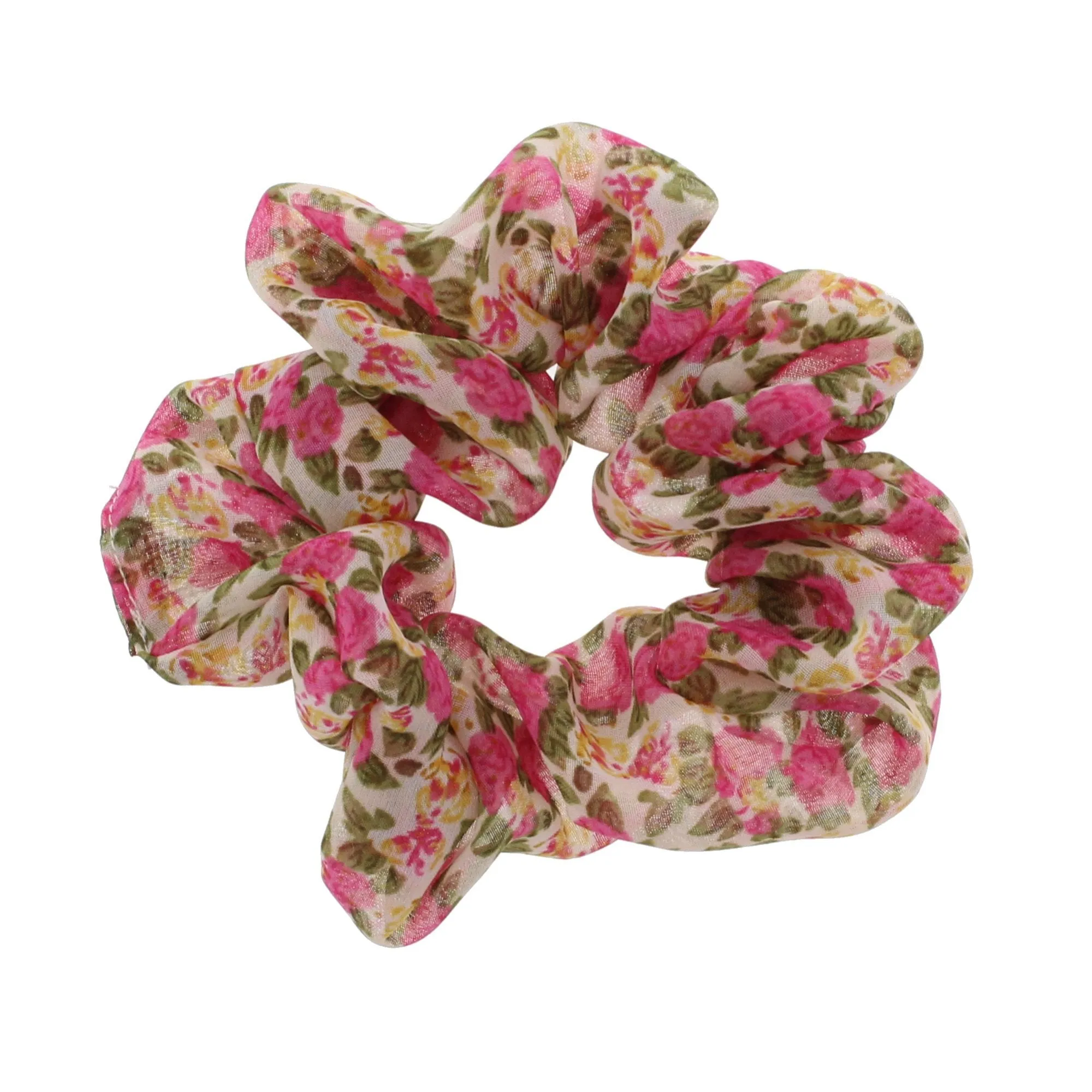 Pale Floral Print Chiffon Scrunchie