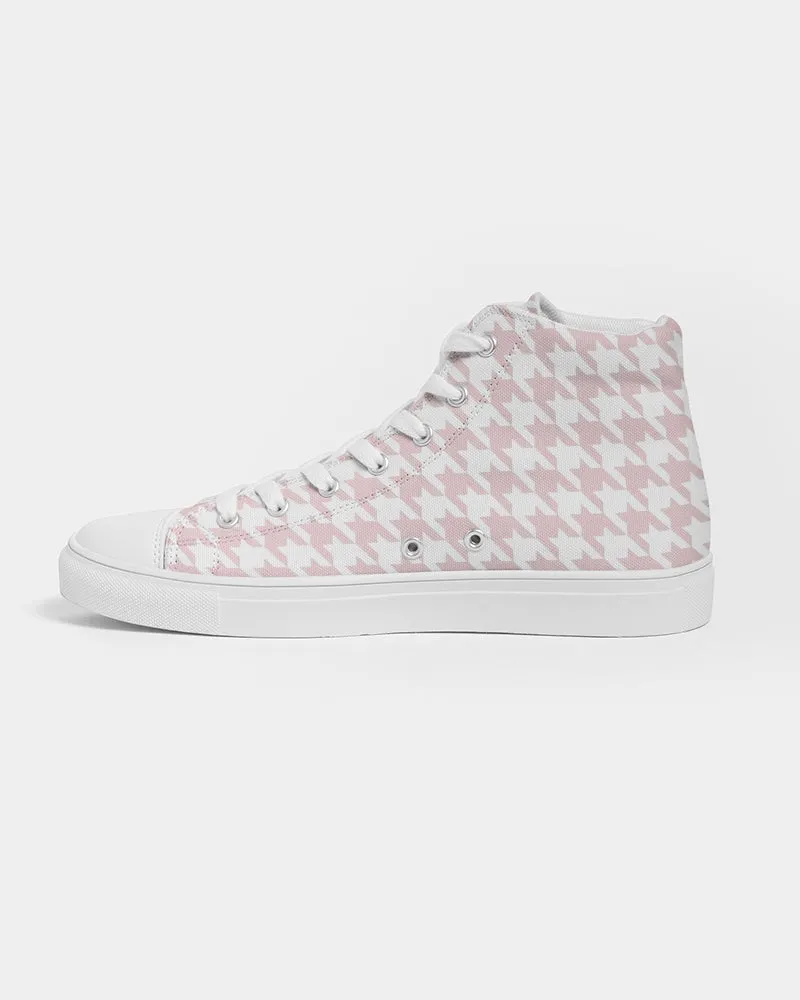 Pale Pink Large Houndstooth Women's Hightop Canvas Shoe