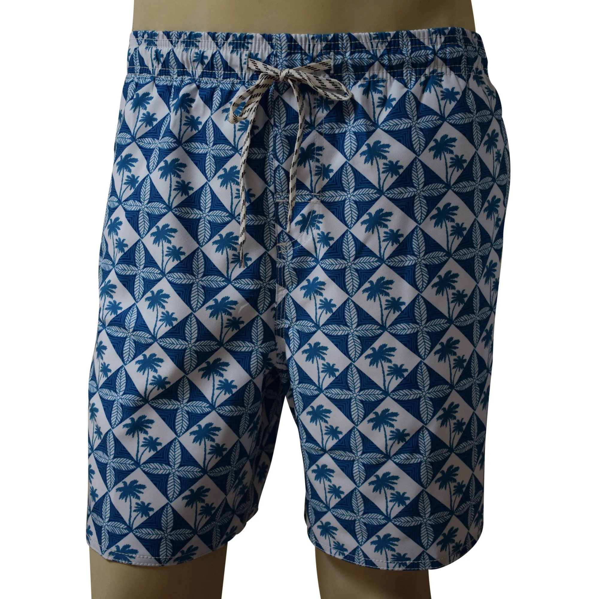 Palm Tree Motif Men's Elastic Shorts with Pockets, Quick Dry Board Shorts, Beach Shorts, Swim Trunks, Sportwear