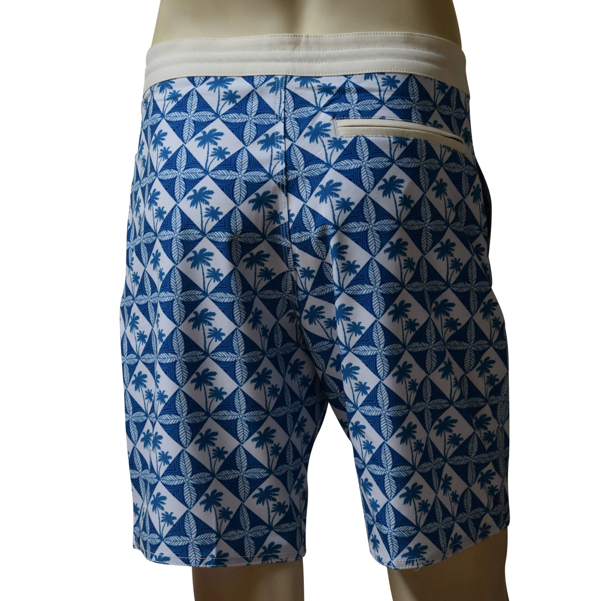 Palm Tree Motif Men's Lasso Waist Boardshorts with Pockets, Quick Dry Board Shorts, Beach Shorts, Swim Trunks, Sportwear