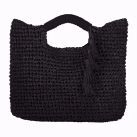 Paloma -  Black Woven Straw Tote