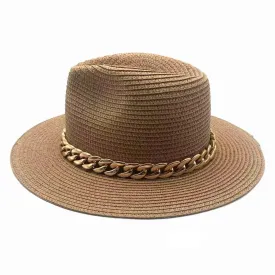 Panama Hat in Camel with Chain Band Detail for Women