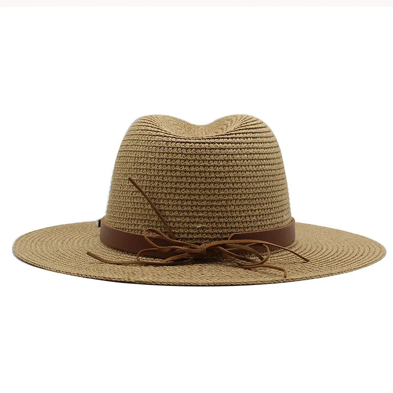 Panama Style Straw Hat with Leather Belt Accent