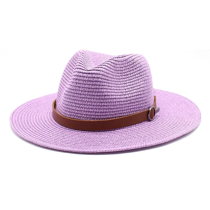 Panama Style Straw Hat with Leather Belt Accent