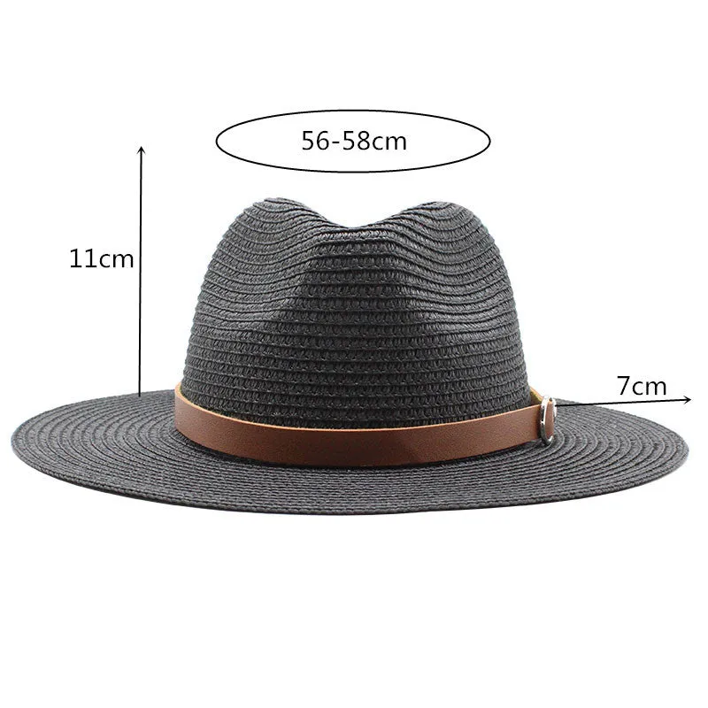 Panama Style Straw Hat with Leather Belt Accent